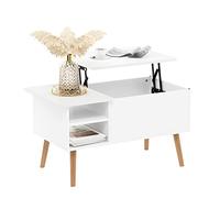 Furinno Jensen Tavolino da caffè con piano sollevabile con gambe in legno, scomparto nascosto e ripiano laterale aperto per soggiorno, bianco massiccio