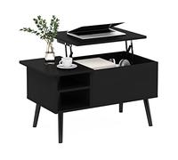 Furinno Jensen Tavolino da caffè sollevabile con gambe in legno con scomparto nascosto e ripiano laterale aperto per soggiorno, Americano