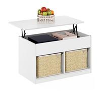 Furinno Jensen Tavolino da salotto sollevabile con scomparto nascosto, bianco massiccio