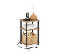 Furinno Just 3-Tier Turn-N-Tube USB e Type-C Charging Port End Table con contenitore aperto, 29 x 21 x 17 cm (larghezza x altezza x profondità) pollici, Flagstaff Oak/Nero
