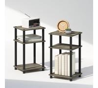 Furinno JUST Set da 2 comodini a 3 ripiani con sistema Turn-N-Tube, Tavolini da letto e d'appoggio con vani a giorno, montaggio senza attrezzi, Ideali per camera da letto e soggiorno, Rovere francese