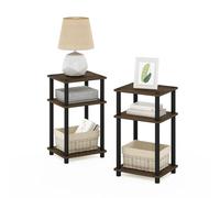 Furinno JUST Set da 2 comodini a 3 ripiani con sistema Turn-N-Tube, Tavolini da letto e d'appoggio con vani a giorno, montaggio senza attrezzi, Ideali per camera da letto e soggiorno, Noce Columbia