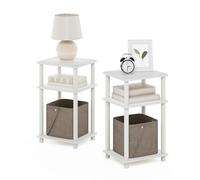Furinno JUST Set da 2 comodini a 3 ripiani con sistema Turn-N-Tube, Tavolini da letto e d'appoggio con vani a giorno, montaggio senza attrezzi, Ideali per camera da letto e soggiorno, Bianco