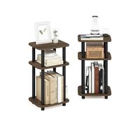 Furinno JUST Tavolino Laterale Set Di 2, Tavolino Da Divano Turn-N-Tube A 3 Ripiani Con Ripiano Aperto, Comodino Ad Angoli Arrotondati, Montaggio Facile, Noce Columbia