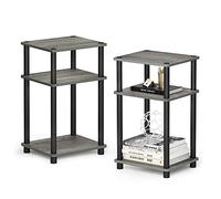 Furinno Just Tavolino Turn-N-Tube a 3 livelli, Confezione da 2, Rovere Francese/Nero