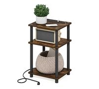 Furinno Just Turn-N-Tube - Tavolino porta di ricarica USB e tipo C a 3 livelli con spazio aperto, 29 x 21 x 17 cm, pino ambrato/nero