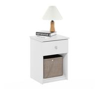 Furinno Lucca, tavolino, Comodino con Un cassetto, Legno ingegnerizzato, Bianco, Confezione da 1