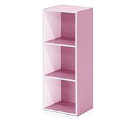 Furinno Luder Libreria a 3 ripiani aperti, Bianco/rosa
