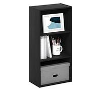 Furinno Luder Libreria a 3 ripiani aperti, Legno Nero | 9 x 16 x 31,4, chiusura posteriore, libreria moderna, per soggiorno, camera da letto, casa ufficio