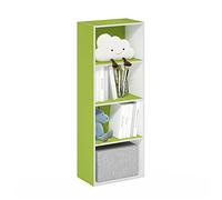 Furinno Luder Libreria a 4 ripiani aperti, verde/bianco | 9 x 15,6 x 41,7, chiusura posteriore, libreria moderna, per soggiorno, camera da letto, casa ufficio