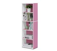 Furinno Luder libreria a ripiani aperti a colori reversibili a 5 livelli, Bianco/rosa