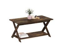 Furinno MODERN SIMPLISTIC Tavolino da caffè, tavolino da caffè moderno rettangolare con gambe a X, tavolino laterale incrociato, per soggiorno, camera da letto, ufficio di casa, Pino ambrato