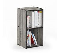 Furinno Pelli Mobiletto Libreria, Legno, Grigio/Nero (French Oak Grey/Nero), 2 x 1