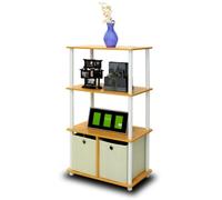 Furinno Scaffali di Stoccaggio, Beech and White, 4-Tier Single with Bins