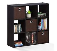 Furinno Simplistic Organizer a 9 cubi con contenitori, Legno ingegnerizzato, Noce Scuro, Taglia Unica
