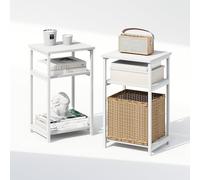 Furinno SIMPLISTIC - Set di 2 comodini a 3 ripiani, design con struttura in metallo, comodino, tavolino, tavolino, per camera da letto, soggiorno, bianco