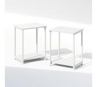Furinno SIMPLISTIC Set di 2 Comodini, comodino a 2 livelli con ripiano aperto e struttura in metallo, comodino, tavolino da salotto, tavolino laterale, per camera da letto, soggiorno, Bianco