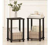 Furinno SIMPLISTIC Set di 2 Comodini, piccolo comodino a 2 livelli con ripiano aperto, comodino senza attrezzi, tavolino da salotto, tavolino laterale, per camera da letto, soggiorno, Espresso