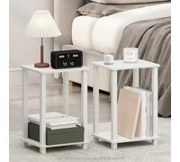 Furinno SIMPLISTIC Set di 2 Comodini, piccolo comodino a 2 livelli con ripiano aperto, comodino senza attrezzi, tavolino da salotto, tavolino laterale, per camera da letto, soggiorno, Bianco