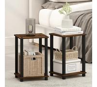 Furinno SIMPLISTIC Set di 2 Comodini, piccolo comodino a 2 livelli con ripiano aperto, comodino senza attrezzi, tavolino da salotto, tavolino laterale, per camera da letto, soggiorno, Pino ambrato