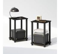 Furinno SIMPLISTIC Set di 2 Comodini, piccolo comodino a 2 livelli con ripiano aperto, comodino senza attrezzi, tavolino da salotto, tavolino laterale, per camera da letto, soggiorno, Espresso