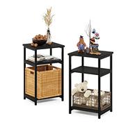 Furinno Solo Tavolo terminale con Struttura in Metallo con Ripiani portaoggetti, Legno ingegnerizzato, Espresso, Confezione da 2