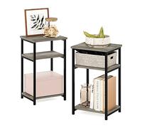 Furinno Solo Tavolo terminale con Struttura in Metallo con Ripiani portaoggetti, Legno ingegnerizzato, Quercia Francese, Confezione da 2