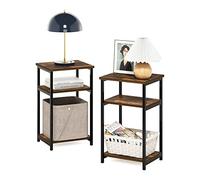 Furinno Solo Tavolo terminale con Struttura in Metallo con Ripiani portaoggetti, Legno ingegnerizzato, Pino Ambra, Confezione da 2