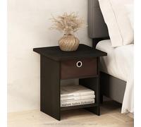Furinno TIDUR Night Stand, Comodino con Angoli Arrotondati e Contenitore, Tavolino da Letto, Tavolino Laterale con Ripiano, per Camera da Letto, Soggiorno, Espresso