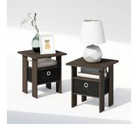 Furinno TIDUR Night Stand Set of 2, Comodini con Ripiani Aperti e Contenitore, Tavolino da Letto, Tavolino Laterale, per Camera da Letto, Soggiorno, Marrone Scuro