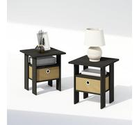 Furinno TIDUR Night Stand Set of 2, Comodini con Ripiani Aperti e Contenitore, Tavolino da Letto, Tavolino Laterale, per Camera da Letto, Soggiorno, Espresso
