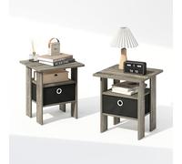 Furinno TIDUR Night Stand Set of 2, Comodini con Ripiani Aperti e Contenitore, Tavolino da Letto, Tavolino Laterale, per Camera da Letto, Soggiorno, French Oak