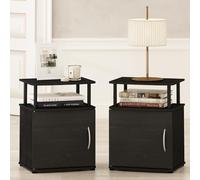 Furinno TIDUR Night Stand Set of 2, Comodini con Ripiani Aperti e Sportello, Tavolino da Letto con Angoli Arrotondati, per Camera da Letto, Soggiorno, Nero