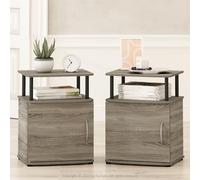 Furinno TIDUR Night Stand Set of 2, Comodini con Ripiani Aperti e Sportello, Tavolino da Letto con Angoli Arrotondati, per Camera da Letto, Soggiorno, French Oak