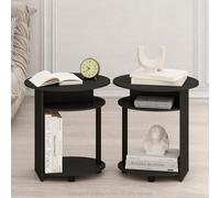 Furinno TIDUR Night Stand Set of 2, Comodini Ovali a 3 Livelli con Ripiano Curvo, Tavolino da Letto Aperto, per Camera da Letto, Soggiorno, Walnut