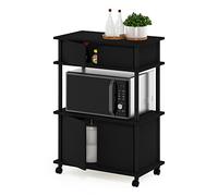 Furinno Turn-N-Tube Carrello portaoggetti da Cucina con armadietto, Legno ingegnerizzato, Americano/Nero, 3 Livelli con 2 Armadio con Ruote