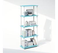Furinno Turn-N-Tube Libreria a 5 ripiani, libreria con espositore compatto multiuso, 11,6 x 23,6 x 57,4, per soggiorno, camera da letto, casa, ufficio, azzurro/bianco