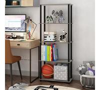 Furinno TURN-N-TUBE - Scaffale a 5 ripiani senza attrezzi, scaffale per libri grigio, libreria aperta, per organizzazione e stoccaggio, soggiorno, casa, ufficio, camera da letto, rovere grigio