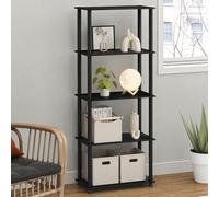 Furinno TURN-N-TUBE - Scaffale portaoggetti a 5 ripiani, senza attrezzi, scaffale per libri nero, libreria aperta, per organizzazione e stoccaggio, soggiorno, casa, ufficio, camera da letto, Dark