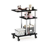 Furinno Turn-N-Tube Tavolino da Divano a Forma di U con rotelle, Legno ingegnerizzato, Americano/Acciaio Inossidabile, 29.5(D) x 50(W) x 62.7(H) cm