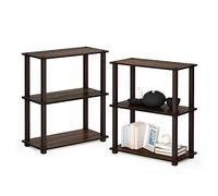 Furinno TURN-S-TUBE Scaffale Portaoggetti Set Di 2, Libreria A 3 Ripiani, Mensola Angolare, Ripiani Aperti Senza Attrezzi, Tubi Quadrati, Per Organizzazione E Contenimento, Noce