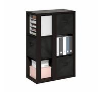Furinno VIOLA Libreria a 3 Ripiani, Organizer a Cubi Libreria con Ripiano Aperto, con Contenitori, per Soggiorno, Camera da Letto, Home Office, Rovere Scuro/Nero