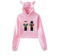 Furious Jumper Felpa con cappuccio a maniche lunghe crop top per orecchie di gatto giovanile streetwear casual elegante abbigliamento di tendenza, Rosa-wp10020, XL