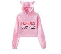 Furious Jumper Felpa con cappuccio a maniche lunghe Crop top per orecchie di gatto Gioventù Streetwear Casual Fashion Trend Vestiti, Rosa-Wp10018, XS