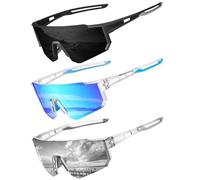 FURISHQI Confezione da 3 occhiali da sole polarizzati sportivi da uomo per attività all'aria aperta, mountain bike, protezione UV400, occhiali da sole con montatura grande, confezione da 3 pezzi, nero