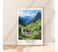 Furka Passaportp Stampa Illustrazione Art Svizzera Poster di Viaggio Swiss Alps