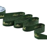 Furlanis - Nastro In Raso Boutique Lame Con Stampa In Serigrafia Laminata E Decoro Elegante Buon Natale - Verde Inglese, 25 mm x 10 m