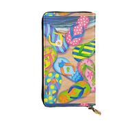 FURLOU Portafoglio estivo da spiaggia in pelle per uomo e donna con zip intorno alla borsa lunga porta carte di credito, nero, taglia unica, Nero , Taglia unica, Classico