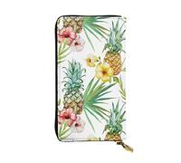 FURLOU Portafoglio in pelle con ananas tropicale, per uomo e donna, con cerniera, lungo, porta carte di credito, nero, taglia unica, Nero , Taglia unica, Classico