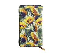 FURLOU Portafoglio in pelle con girasole per uomo e donna con cerniera intorno alla borsa lunga porta carte di credito, nero, taglia unica, Nero , Taglia unica, Classico